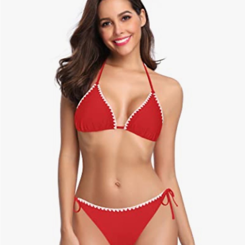 Red triangle halter bikini swimwear Set Large NWOT